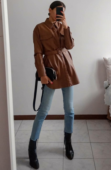 ZARA NWT BRANDY BELTED FAUX LEATHER SHIRT Bloggers - Picture 13 of 16